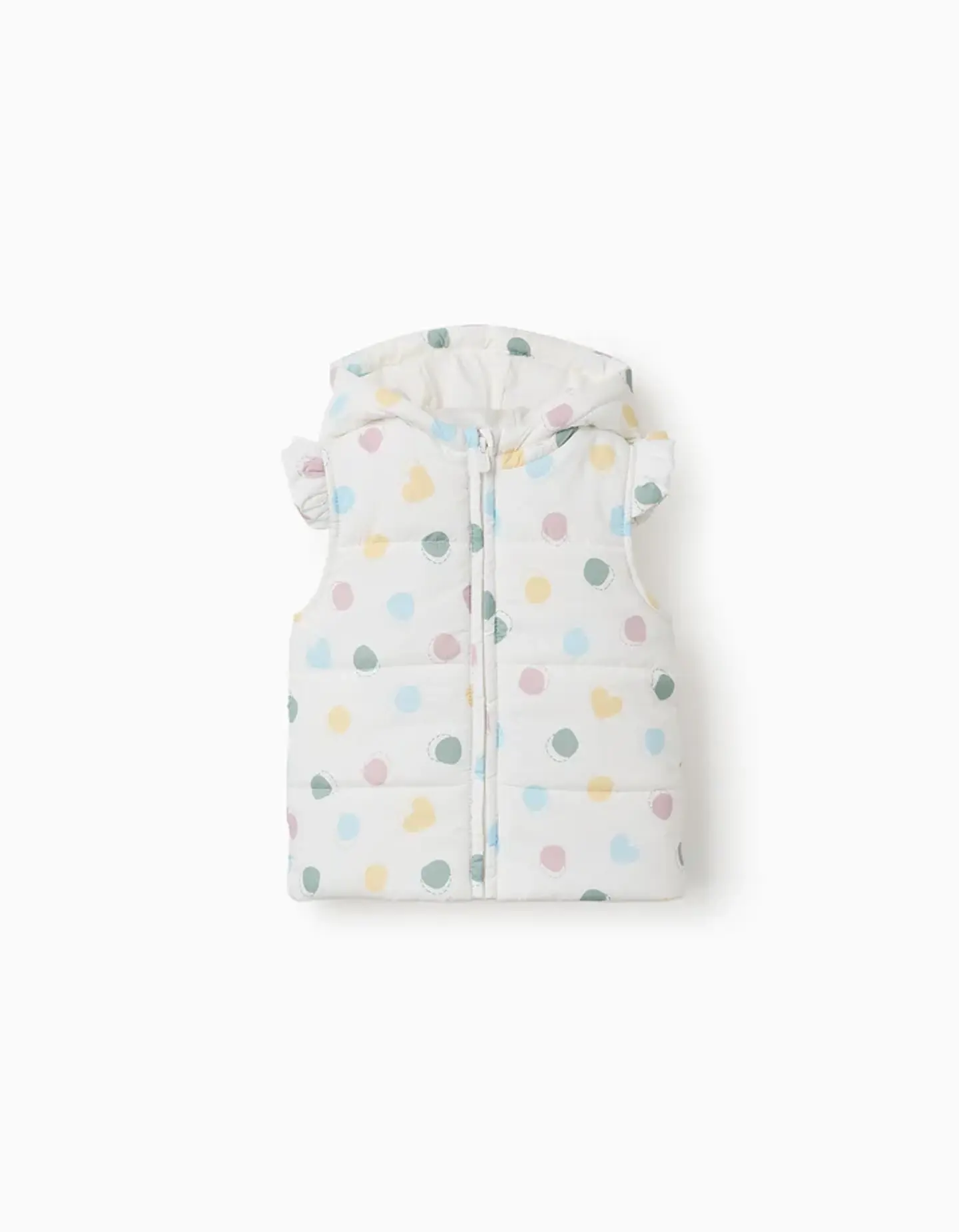 Colete acolchoado com capuz e padrão de bolinhas para bebé menina, branco 1