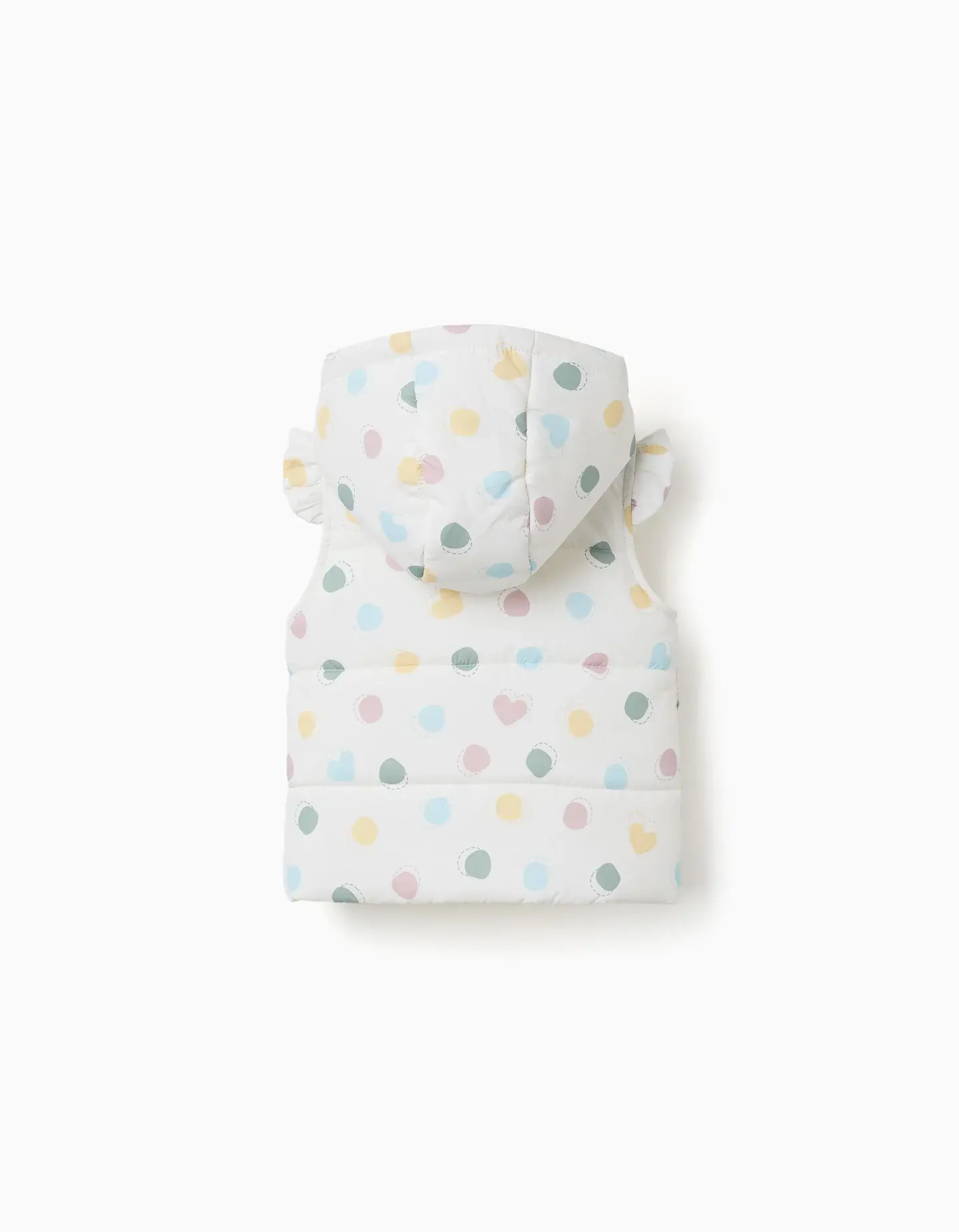 Colete acolchoado com capuz e padrão de bolinhas para bebé menina, branco 2