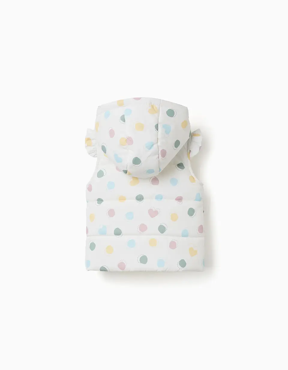Colete acolchoado com capuz e padrão de bolinhas para bebé menina, branco 2
