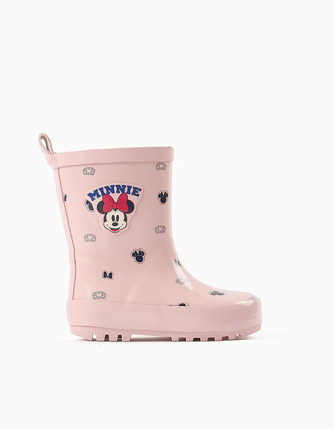 Galochas de borracha com estampado Minnie para bebé menina, rosa-claro