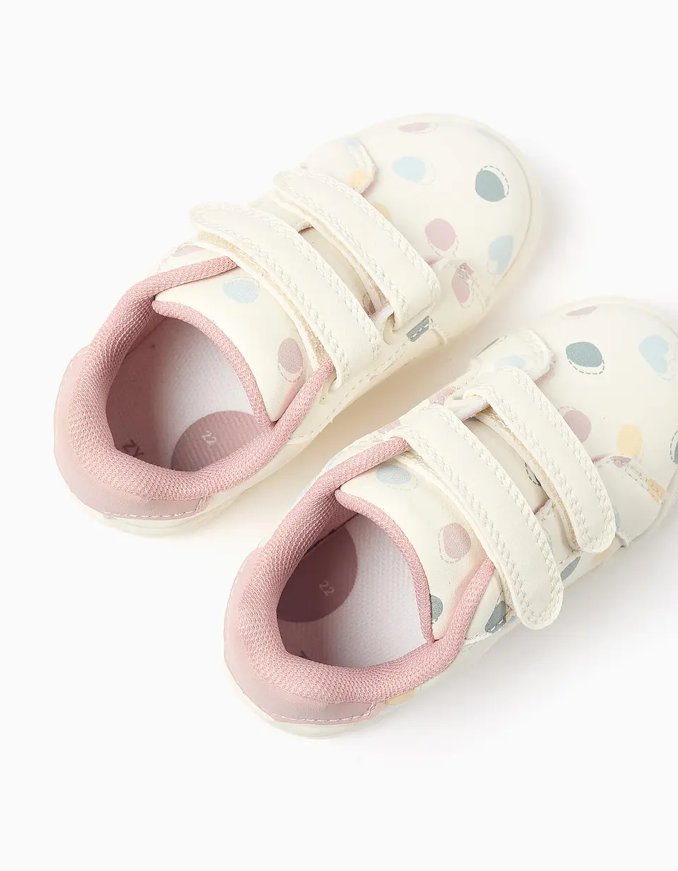 Sapatilhas com tiras autoaderentes e bolinhas para bebé menina, branco 3