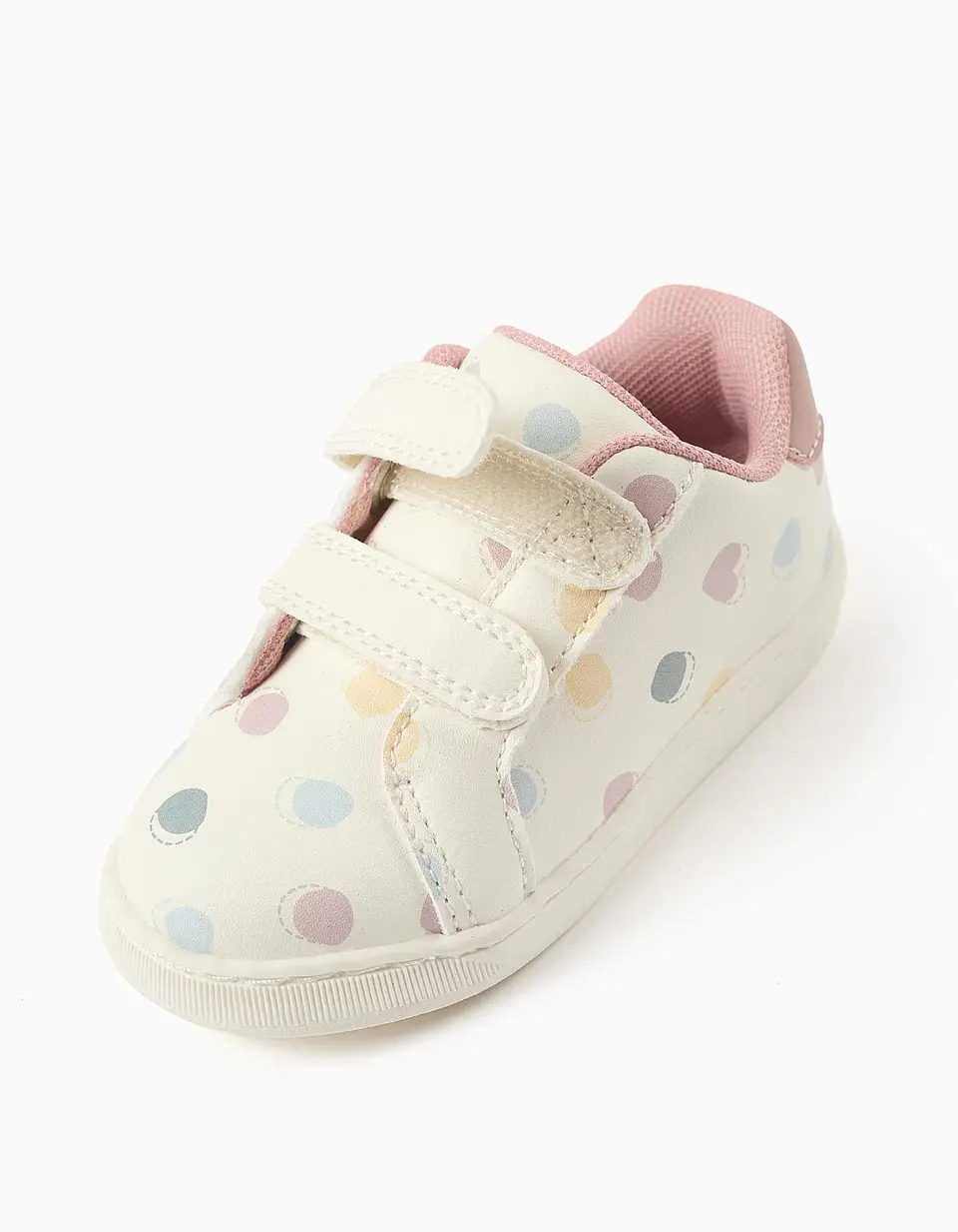 Sapatilhas com tiras autoaderentes e bolinhas para bebé menina, branco 4