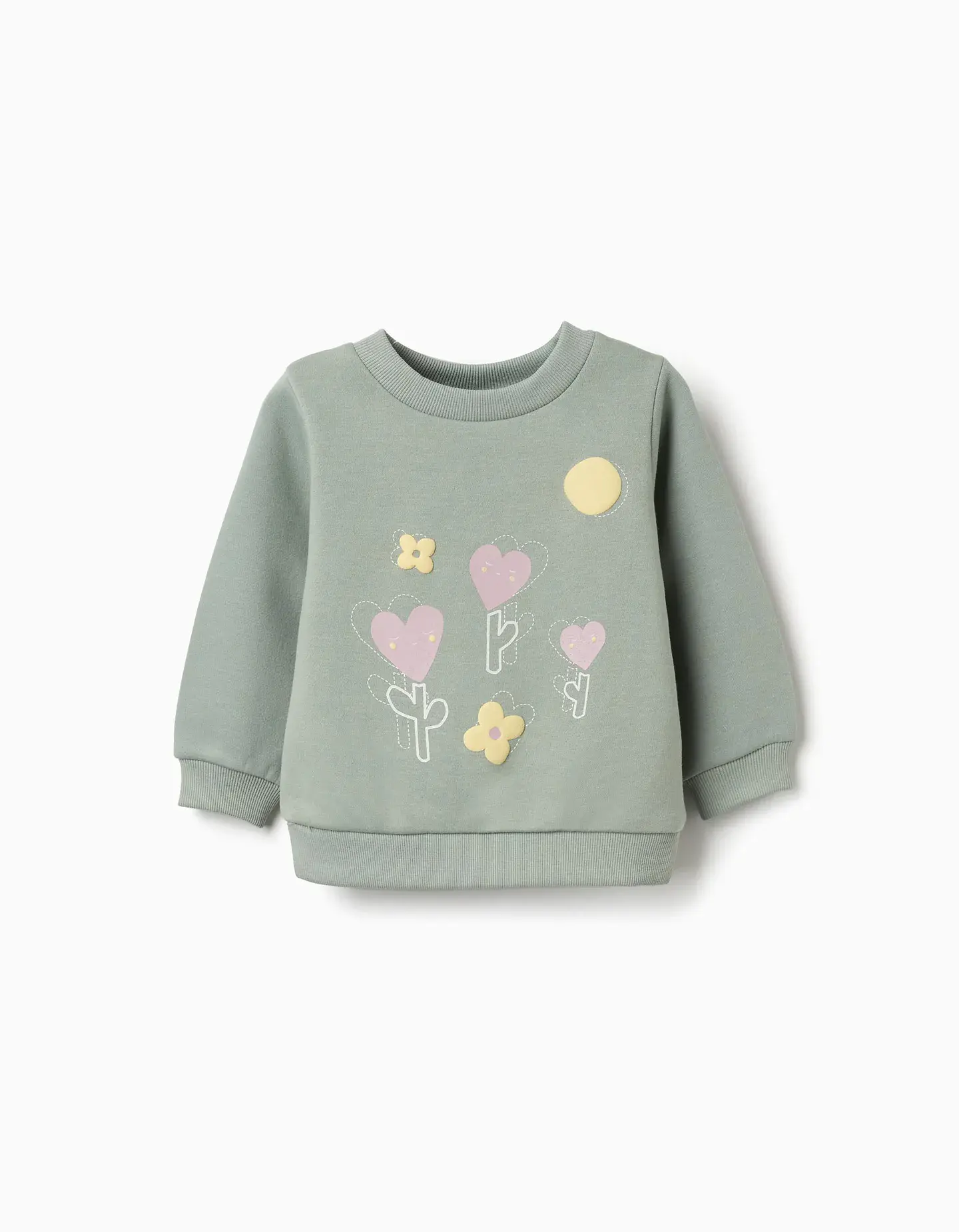 Sweat cardada com flores e corações para bebé menina, verde-escuro 1
