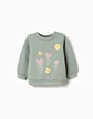 Sweat cardada com flores e corações para bebé menina, verde-escuro - Thumbnail 1