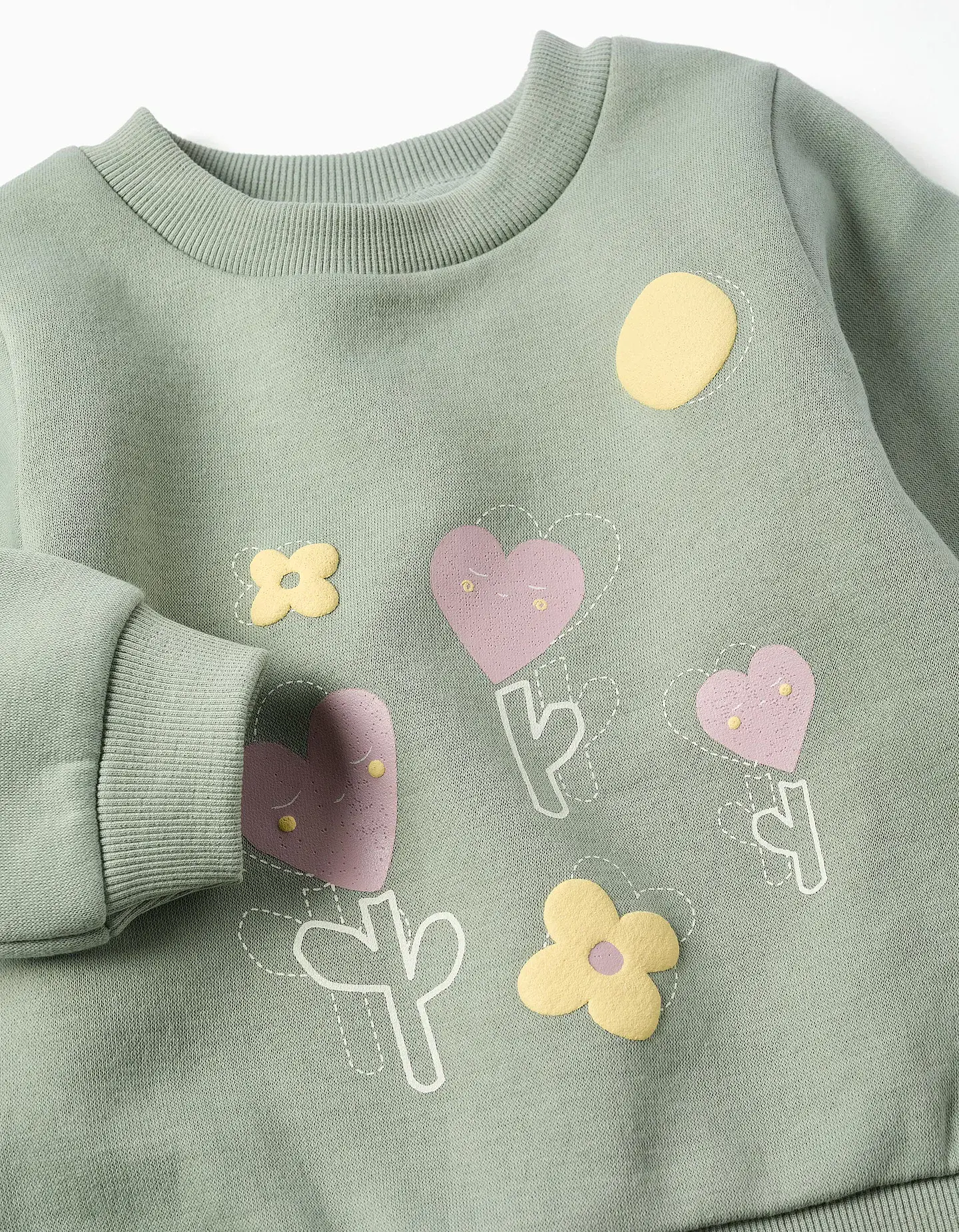 Sweat cardada com flores e corações para bebé menina, verde-escuro 3
