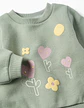 Sweat cardada com flores e corações para bebé menina, verde-escuro - Thumbnail 3