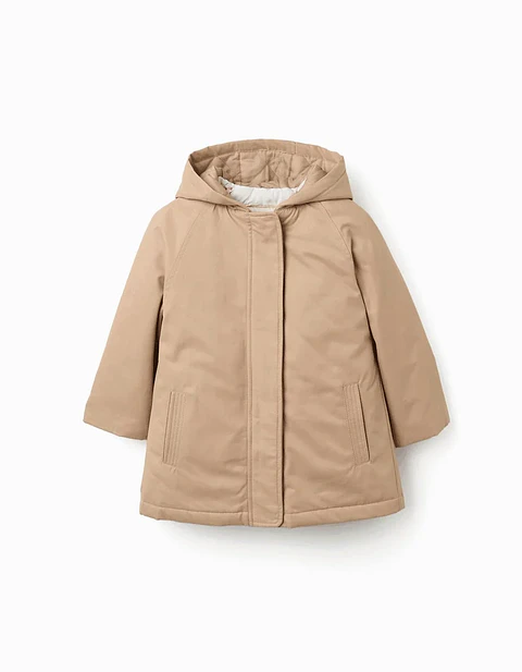 Parka 3-em-1 acolchoada com capuz para menina, bege/branco