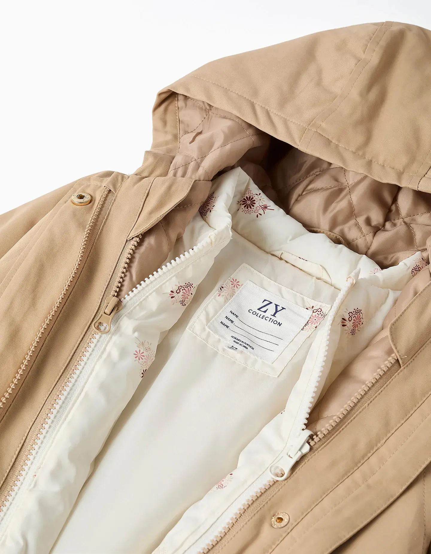 Parka 3-em-1 acolchoada com capuz para menina, bege/branco 7