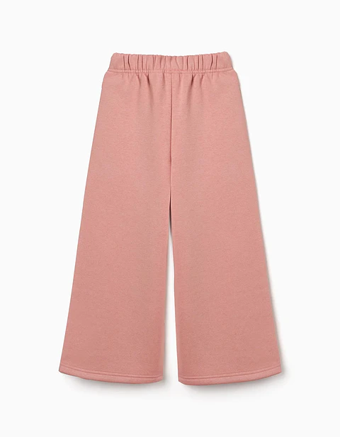 Calças wide leg de felpa com forro cardado para menina, rosa-claro