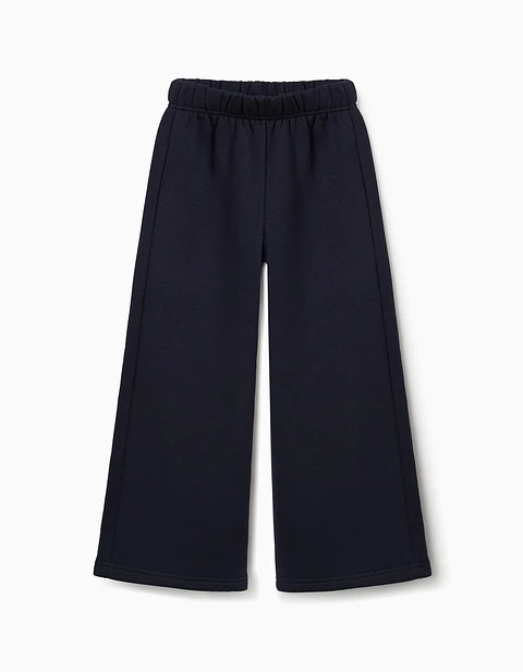 Calças wide leg de felpa com forro cardado para menina, azul-marinho