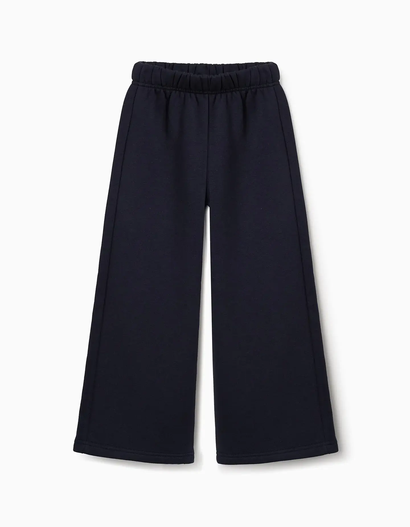 Calças wide leg de felpa com forro cardado para menina, azul-marinho 1