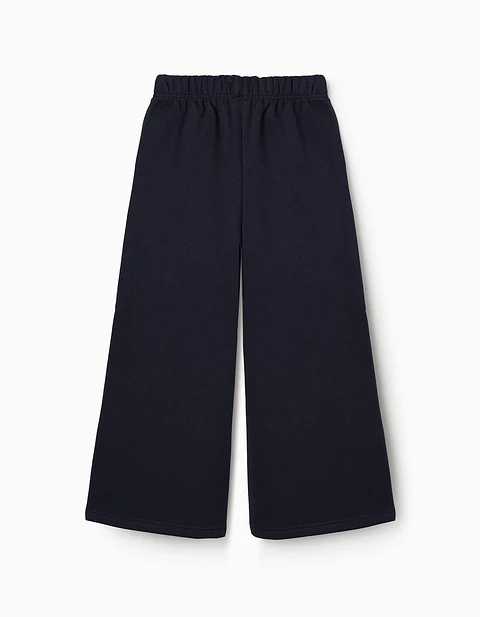 Calças wide leg de felpa com forro cardado para menina, azul-marinho