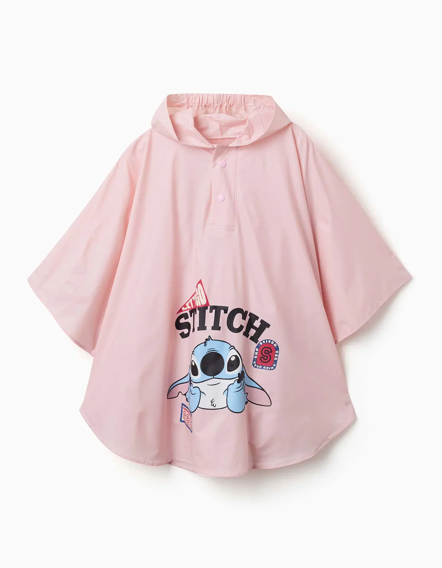 Poncho de chuva com capuz e estampado Stitch para bebé e menina, rosa 1