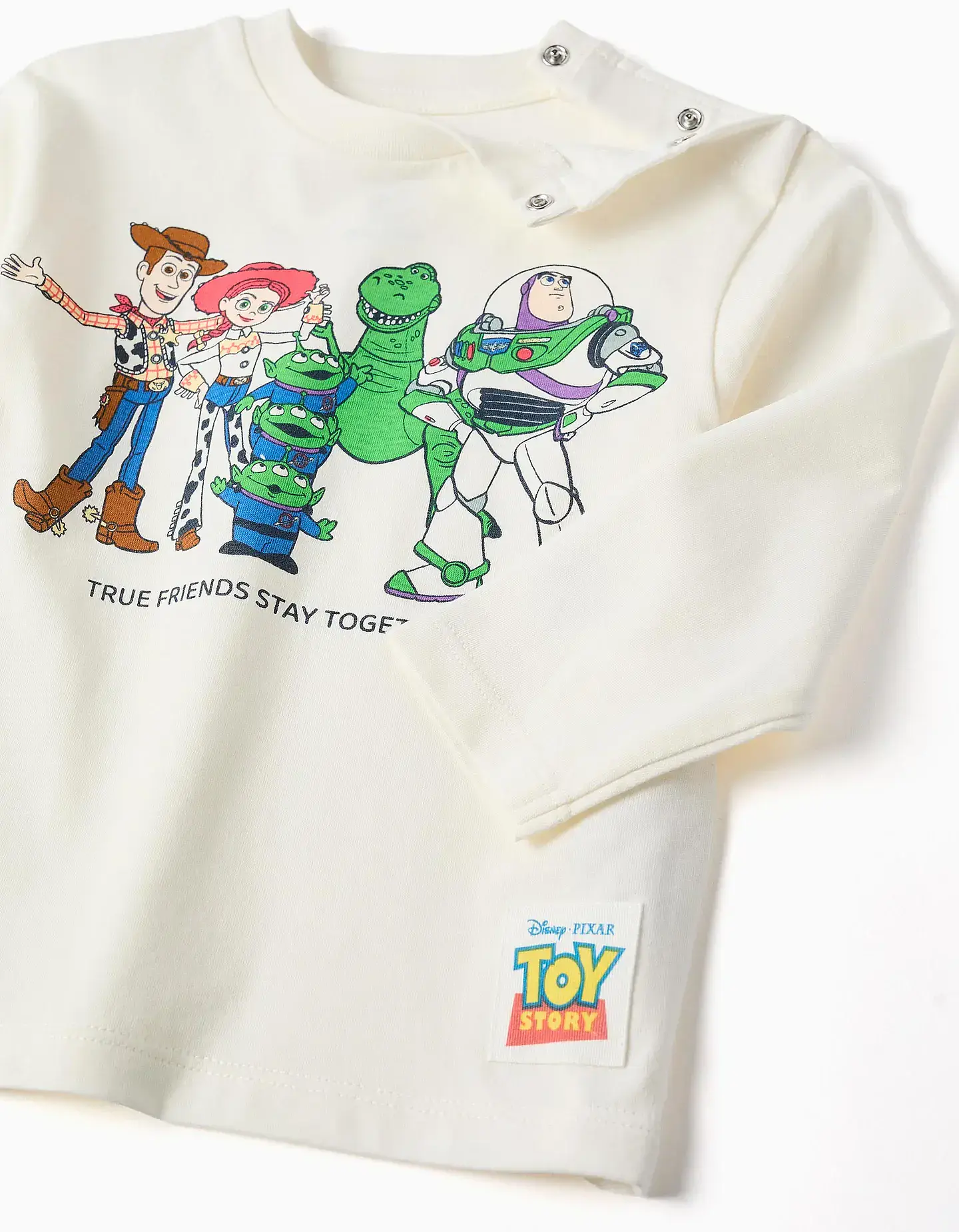 T-shirt de manga comprida de algodão Toy Story para bebé e menino, branco 3