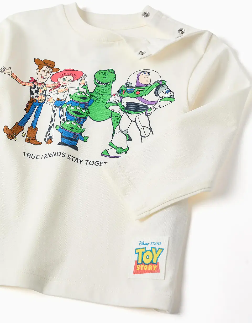 T-shirt de manga comprida de algodão Toy Story para bebé e menino, branco 3