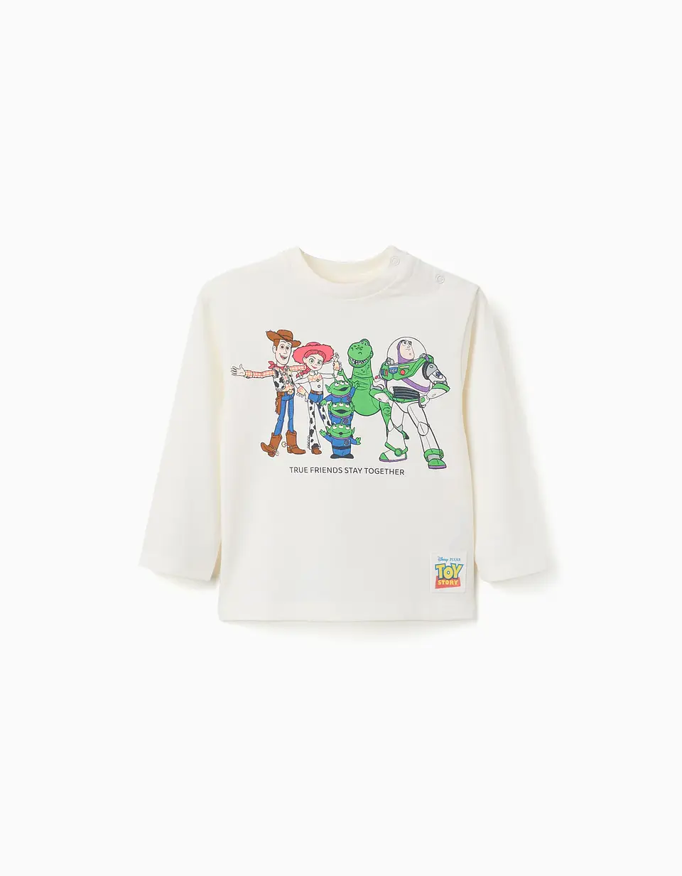 T-shirt de manga comprida de algodão Toy Story para bebé e menino, branco 1