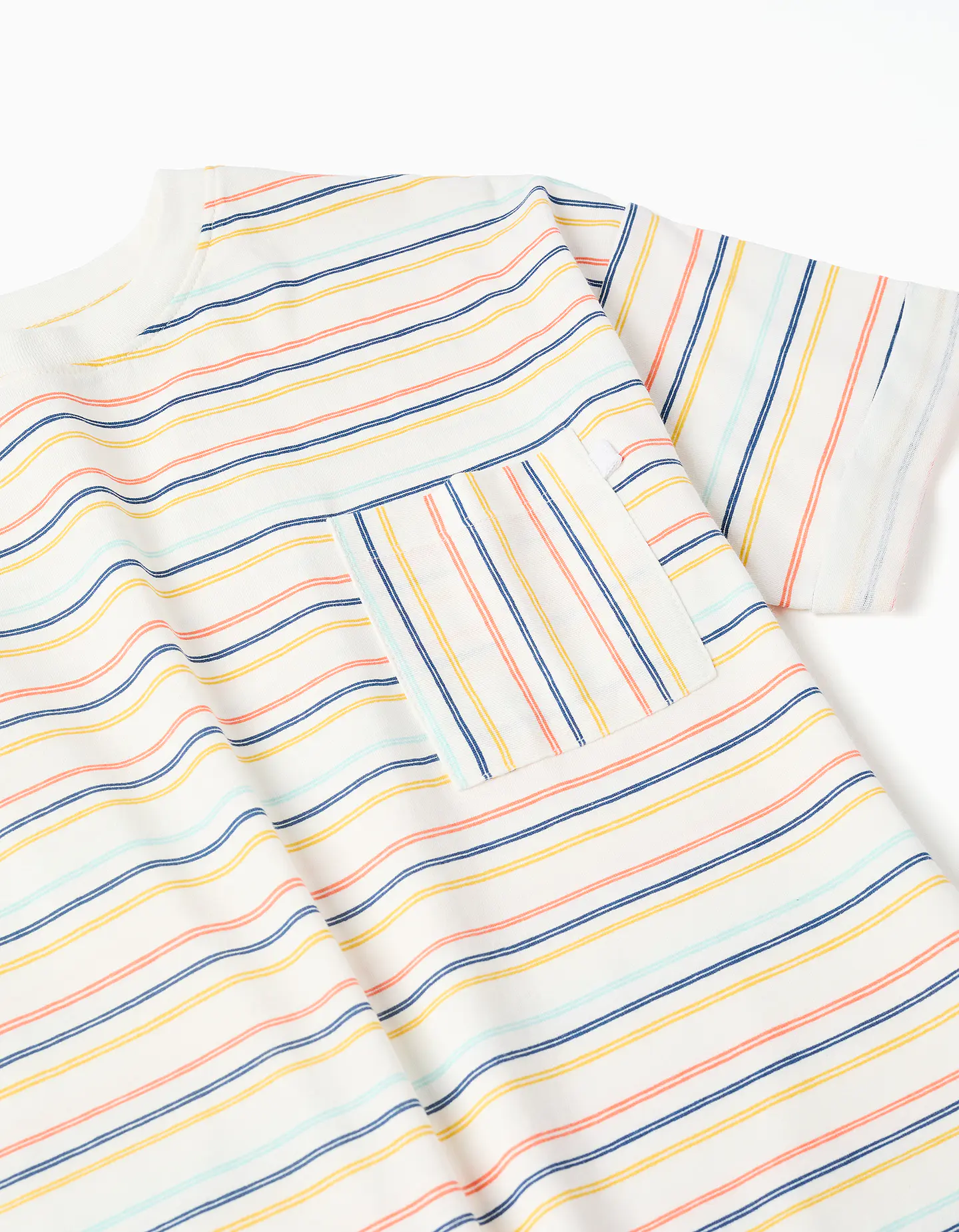 T-shirt de algodão às riscas com bolso para menino, multicolor 3