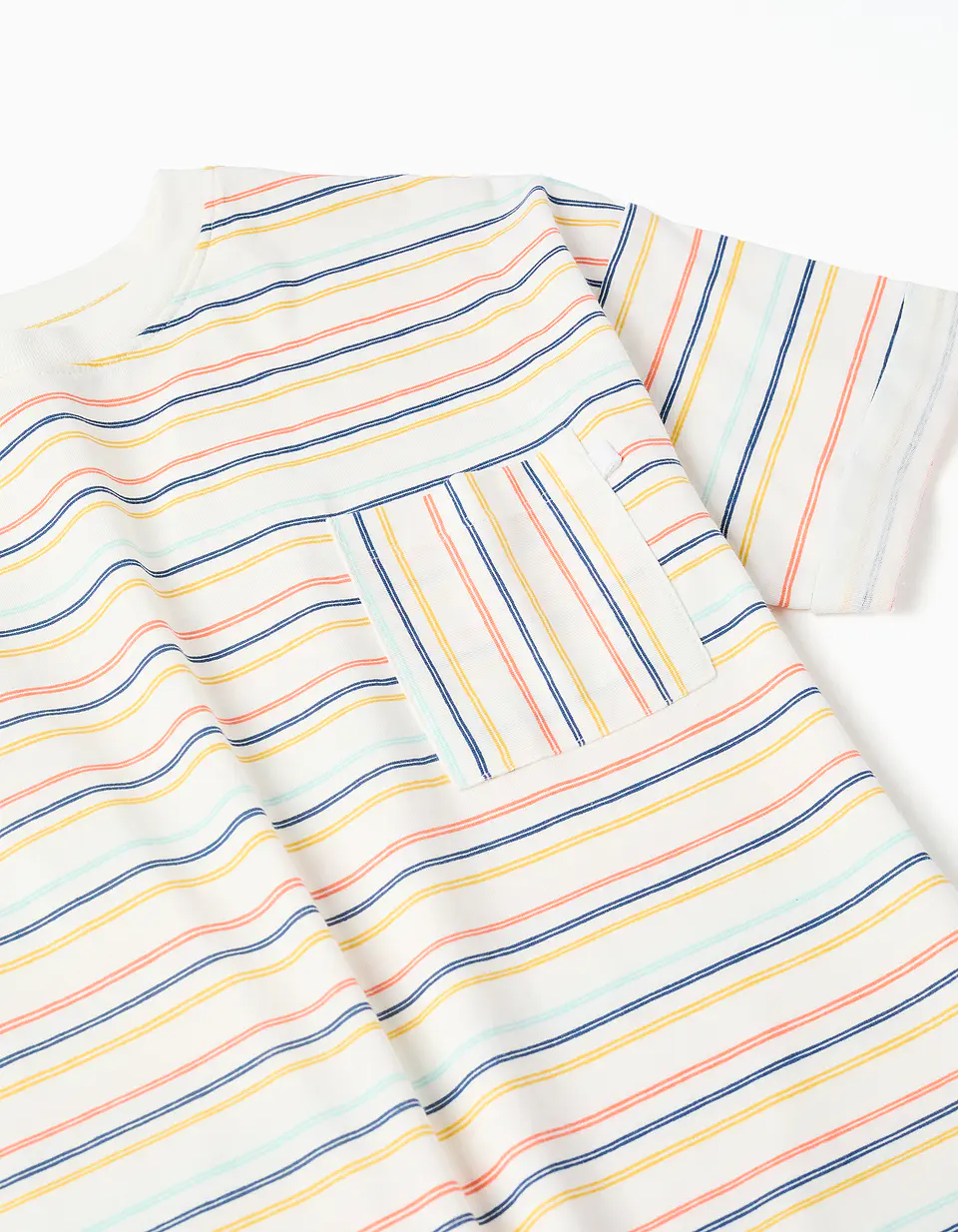 T-shirt de algodão às riscas com bolso para menino, multicolor 3