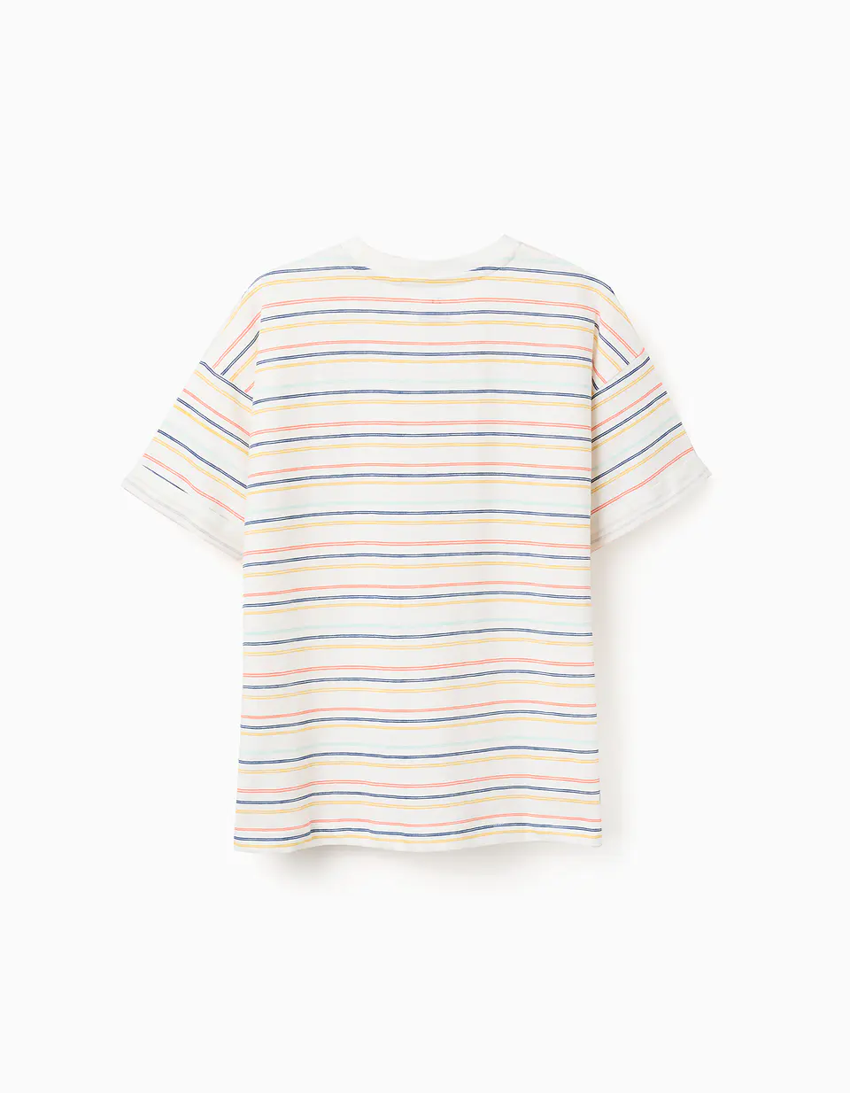 T-shirt de algodão às riscas com bolso para menino, multicolor 2