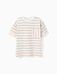 T-shirt de algodão às riscas com bolso para menino, multicolor - Thumbnail 1