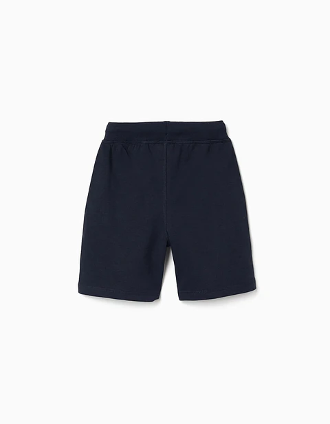 Calções em felpa com cordão e bolsos laterais para menino, azul-escuro