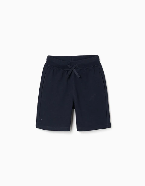 Calções em felpa com cordão e bolsos laterais para menino, azul-escuro