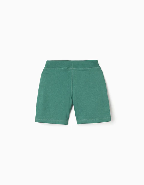 Calções em felpa com cordão e bolsos laterais para menino, verde