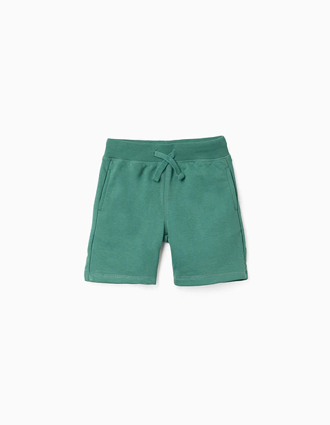 Calções em felpa com cordão e bolsos laterais para menino, verde