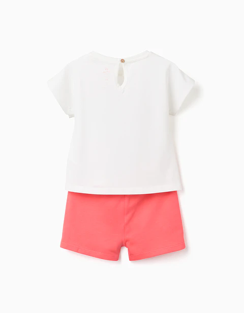 T-shirt e calções com estampado Minnie para bebé menina, branco/vermelho