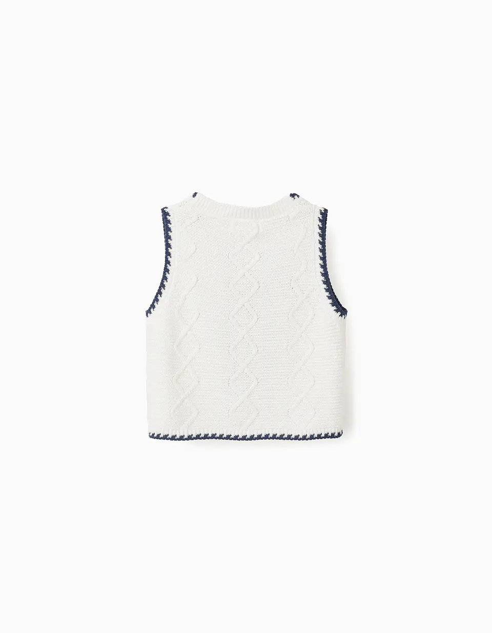 Colete de malha com flores bordadas para menina, branco/azul-escuro 2