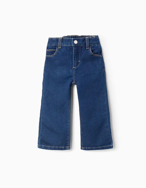 Calças de Ganga Flare em Comfort Denim para Bebé Menina, Azul