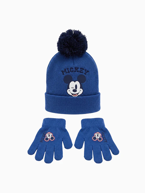 Conjunto Disney (Mickey Mouse) Gorro e Luvas - Azul Escuro