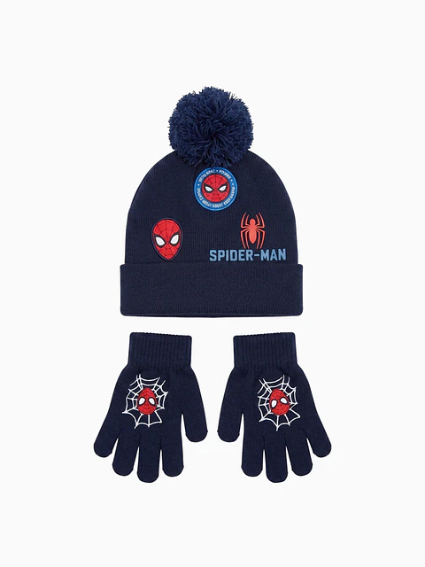 Conjunto Spider-Man Gorro e Luvas - Azul Escuro