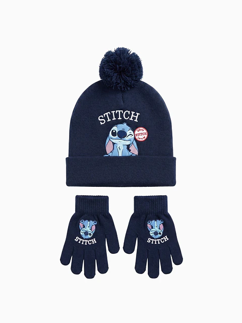 Conjunto Disney (Stitch) Gorro e Luvas - Azul Escuro