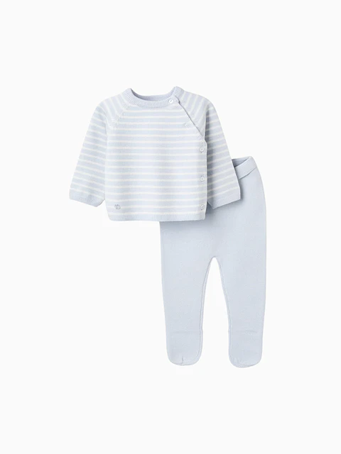 Conjunto de Malha com Riscas para Recém-Nascido, Azul