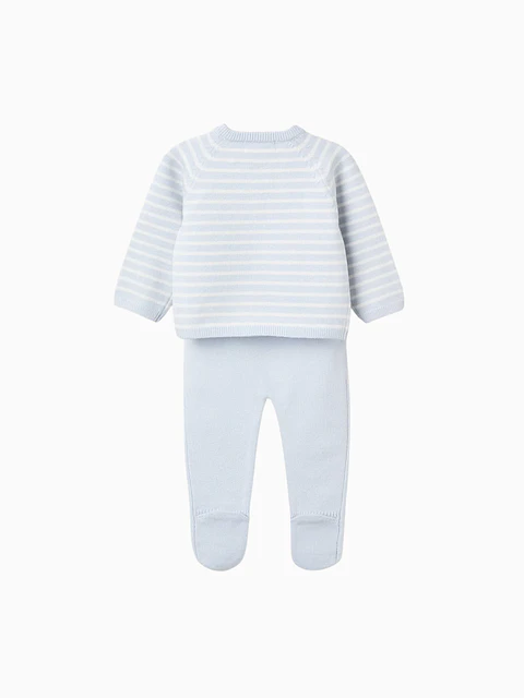 Conjunto de Malha com Riscas para Recém-Nascido, Azul