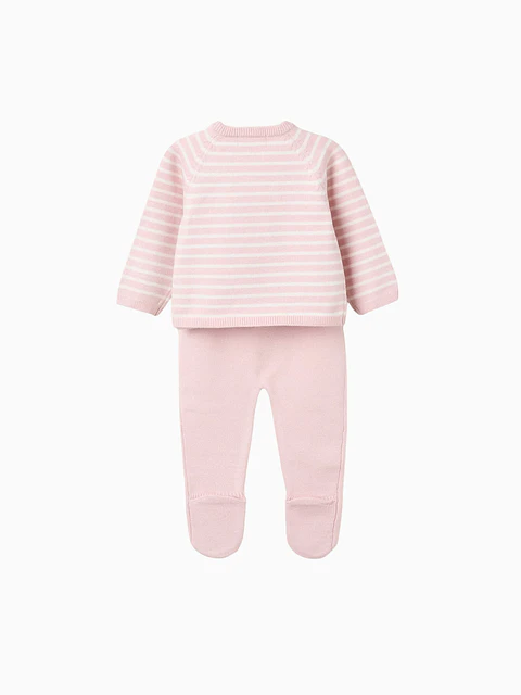 Conjunto de Malha com Riscas para Recém-Nascido, Rosa