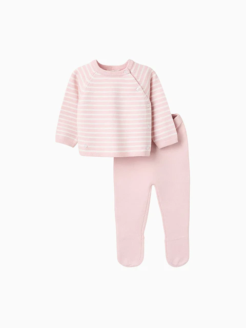 Conjunto de Malha com Riscas para Recém-Nascido, Rosa