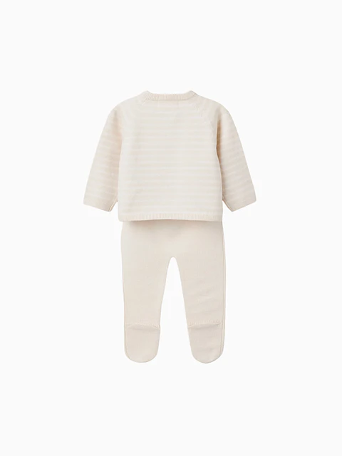 Conjunto de Malha com Riscas para Recém-Nascido, Bege