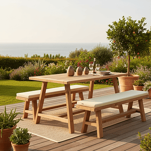 Juego Comedor Raíz + 2 Bancas Terraza