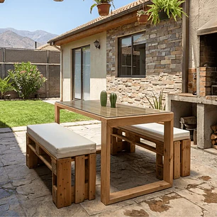 Juego Mesa Comedor Euro con 2 Bancas Terraza