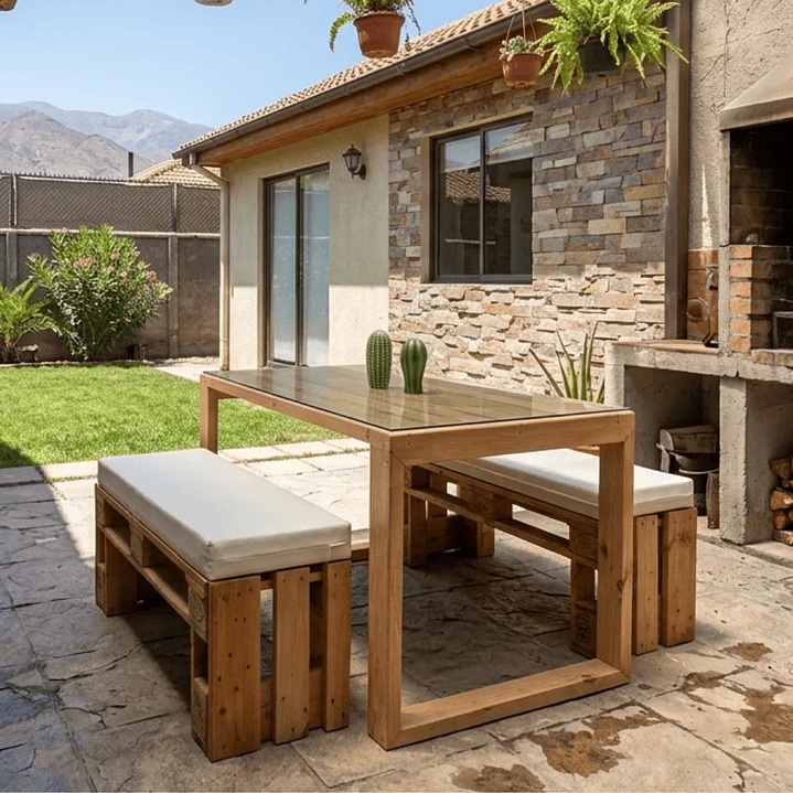 Juego Mesa Comedor Euro con 2 Bancas Terraza 1
