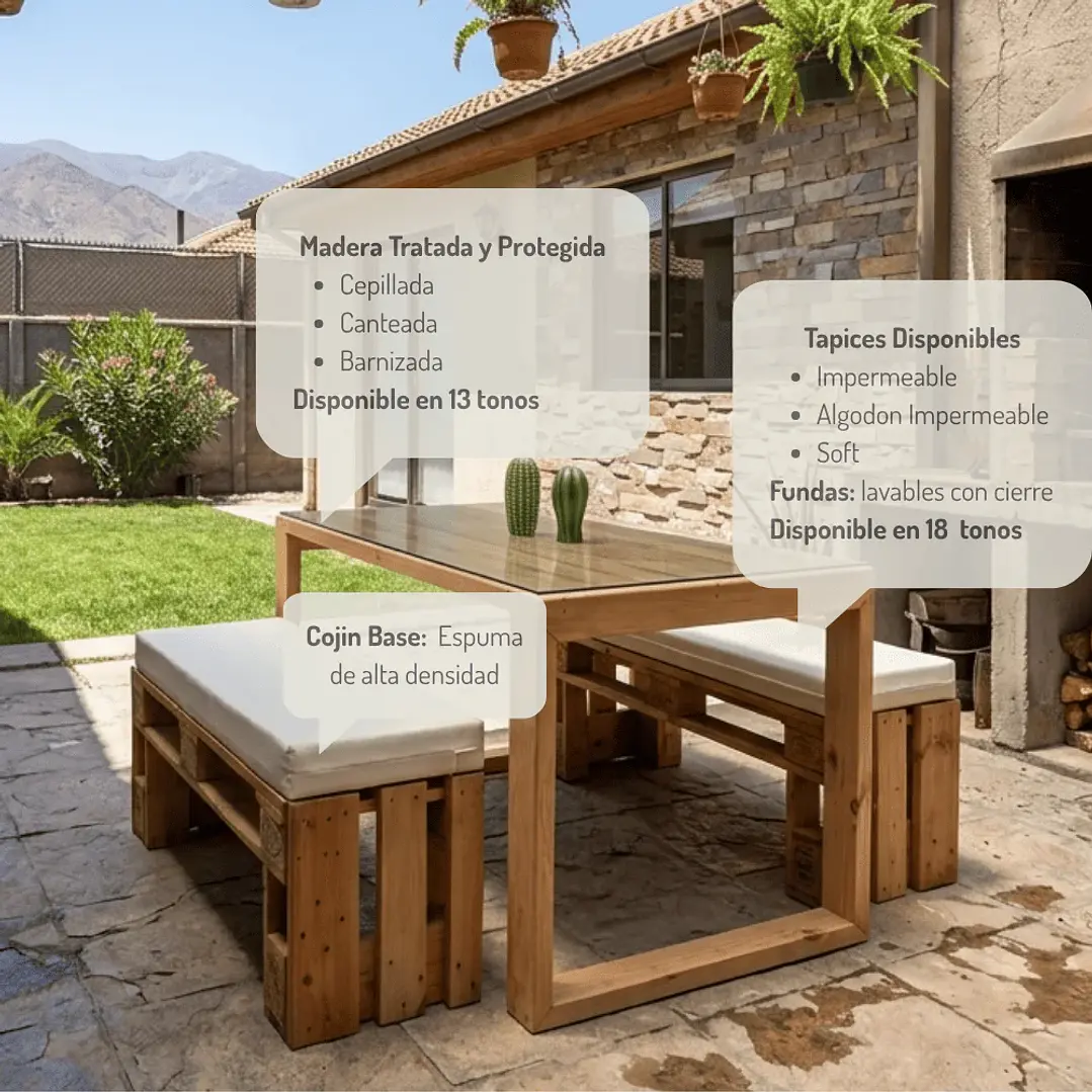 Juego Mesa Comedor Euro con 2 Bancas Terraza 4