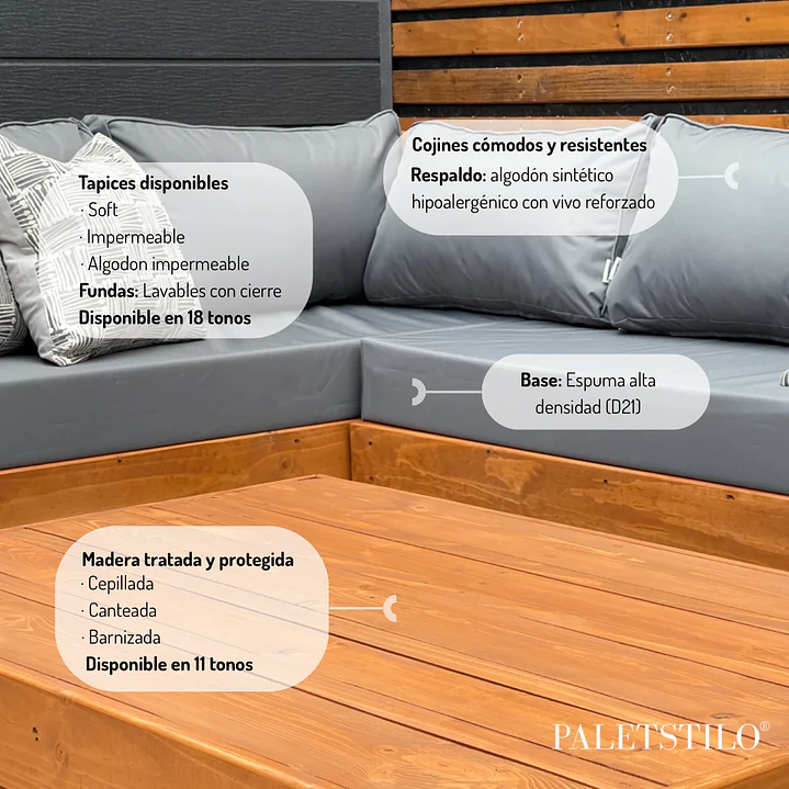 Set Seccional Terraza XL Zen con Banqueta y Taburetes 5