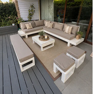 Set Seccional Terraza XL Zen con Banqueta y Taburetes