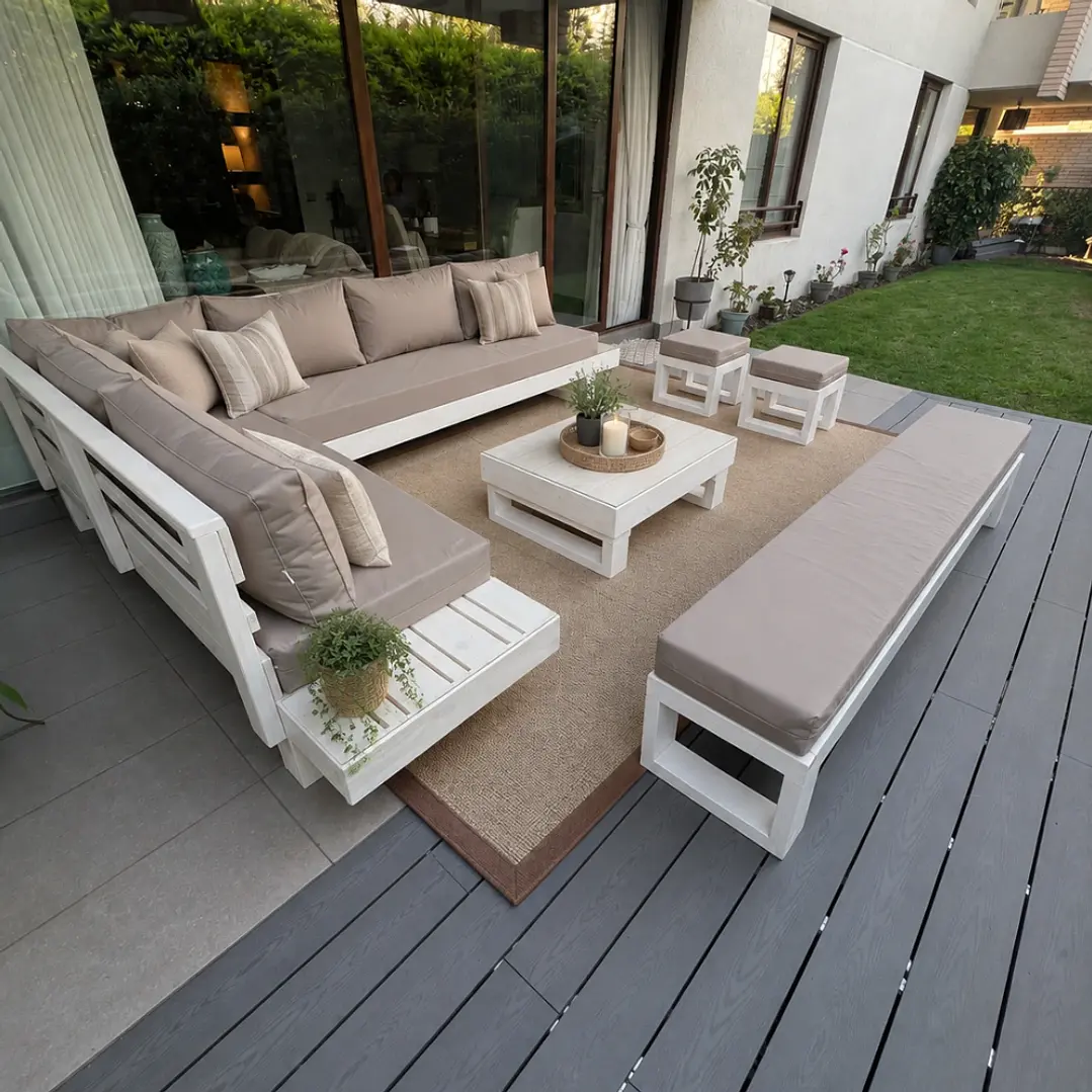 Set Seccional Terraza XL Zen con Banqueta y Taburetes 2