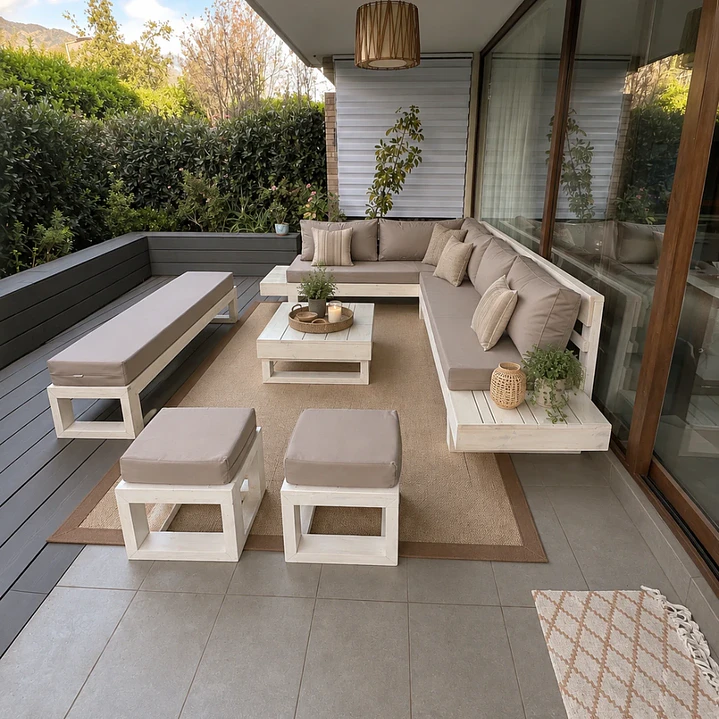 Set Seccional Terraza XL Zen con Banqueta y Taburetes 3