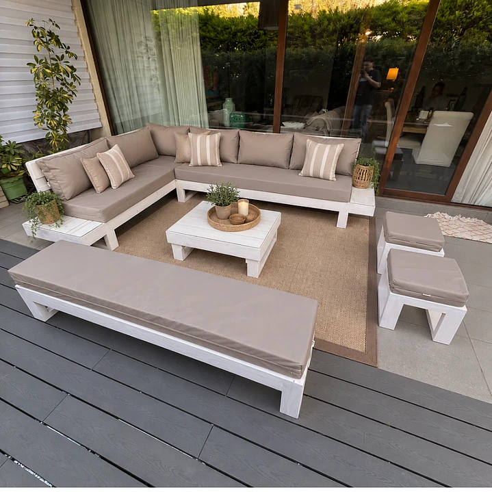 Set Seccional Terraza XL Zen con Banqueta y Taburetes 4