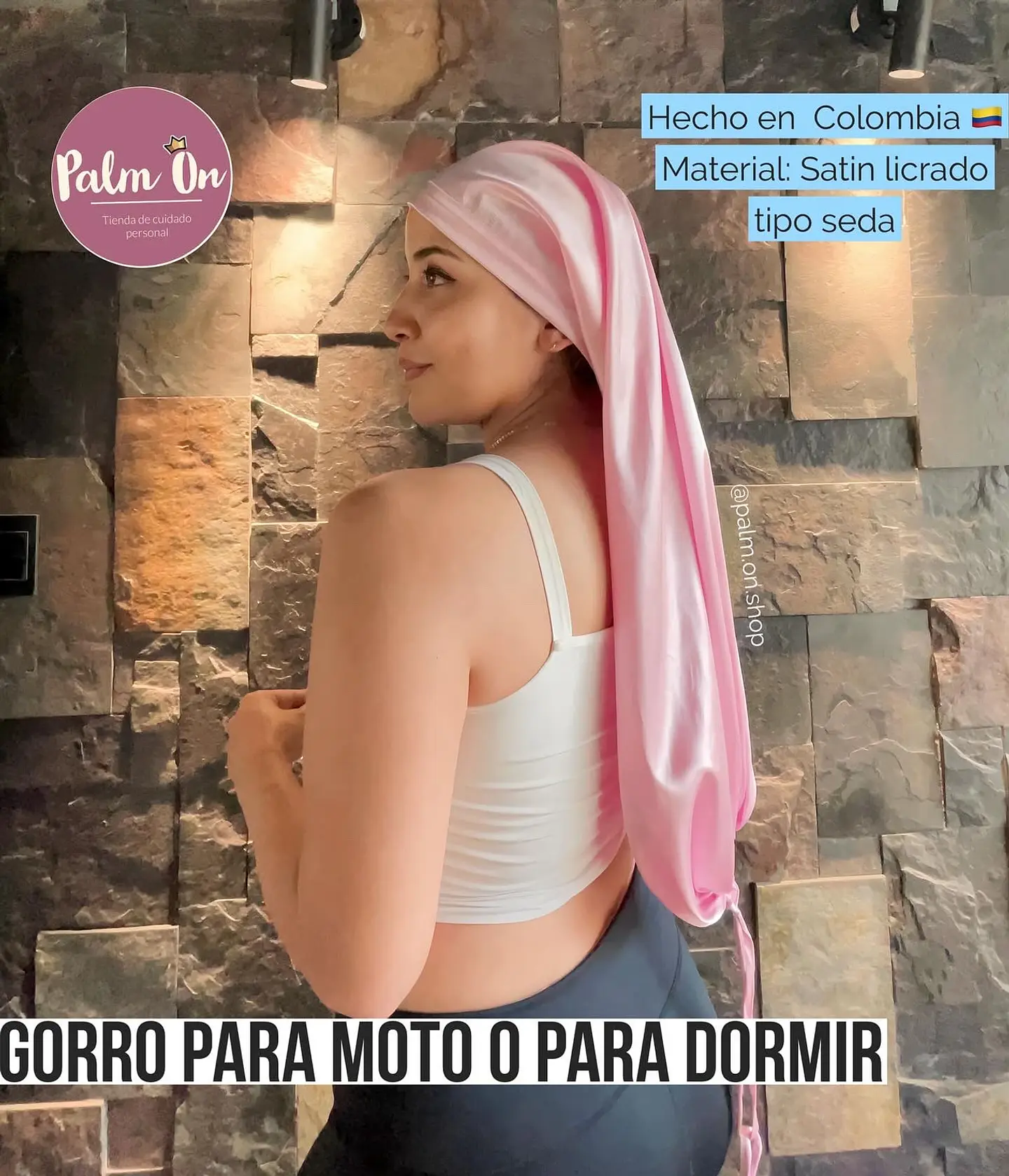 Gorro largo en seda satinada para dormir o para moto Palm On ♡ 1