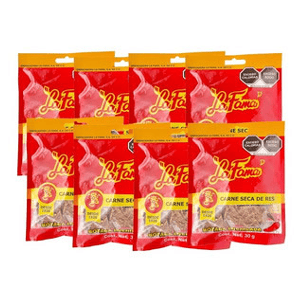 Carne seca de res La Fama picante 30gr tira /10 pzas 